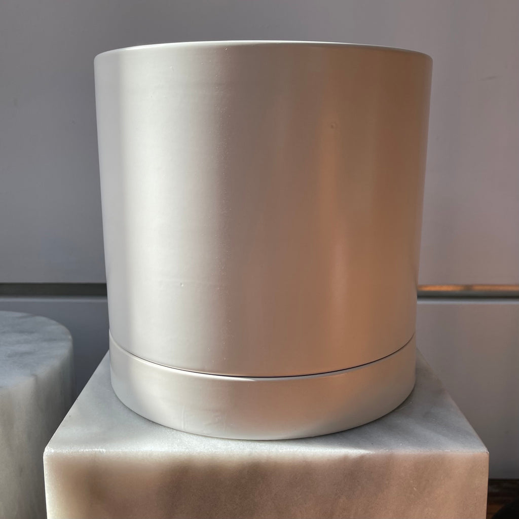 Matte White Cylinder Pot with Tray